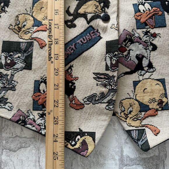 VTG 1994 Looney Tunes Tweety Daffy Duck Tapestry Vest Retro Cartoon Sz O/S - Picture 6 of 6